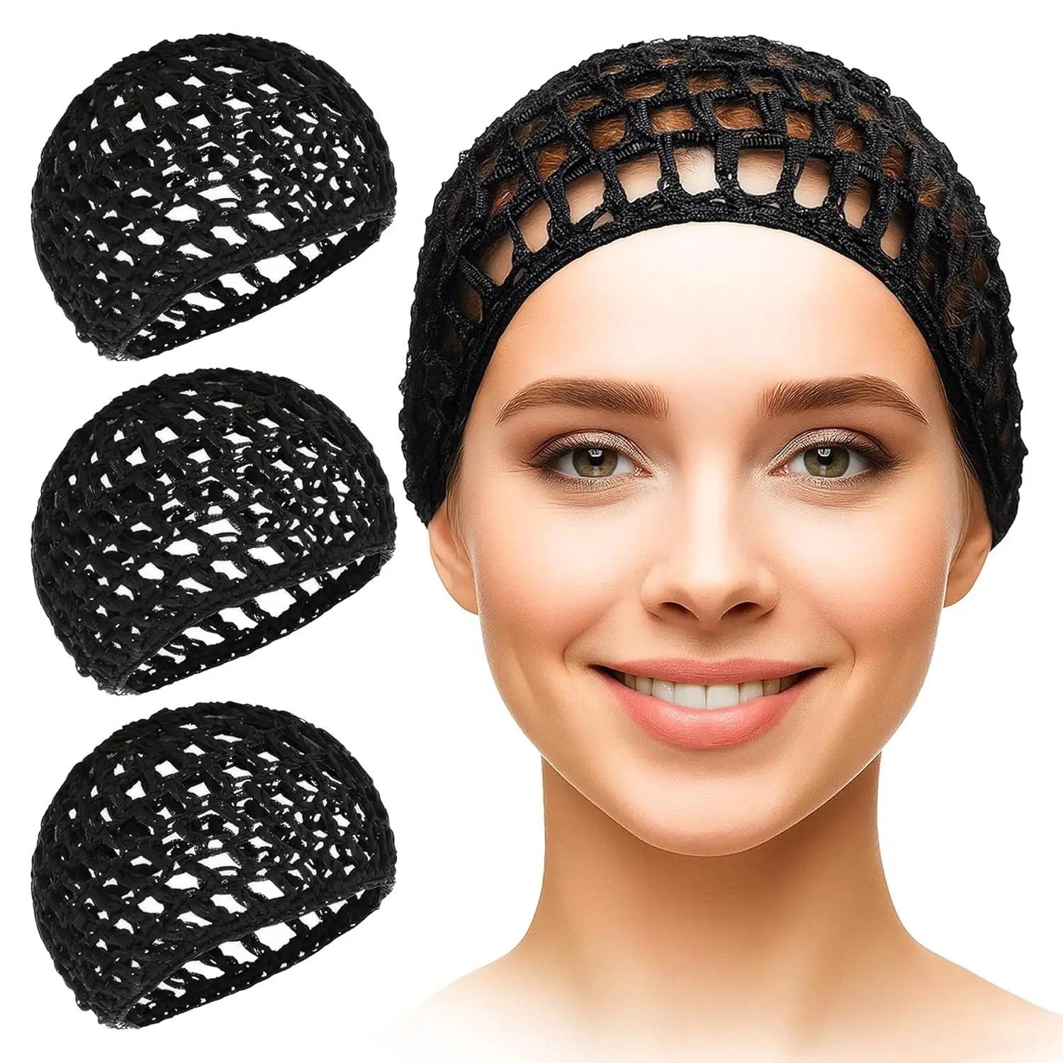 

4 Soft Viscose Hair Nets for Sleeping – 5.5x6" Stretchable Breathable Black Hair Net