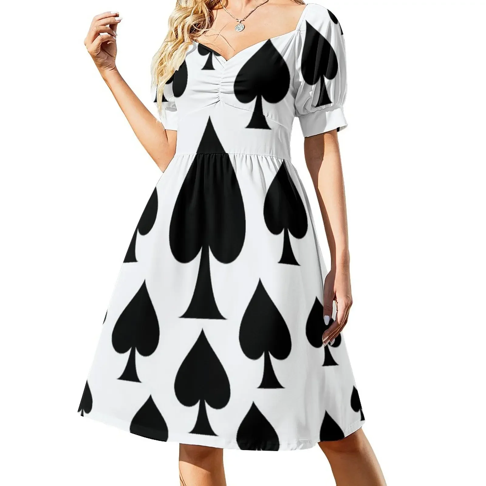 DECORATIVE BLACK SPADES PLAYING CARDS CASINO ART Short-Sleeved Dress Female clothing Woman clothes evening dresses luxury 2025