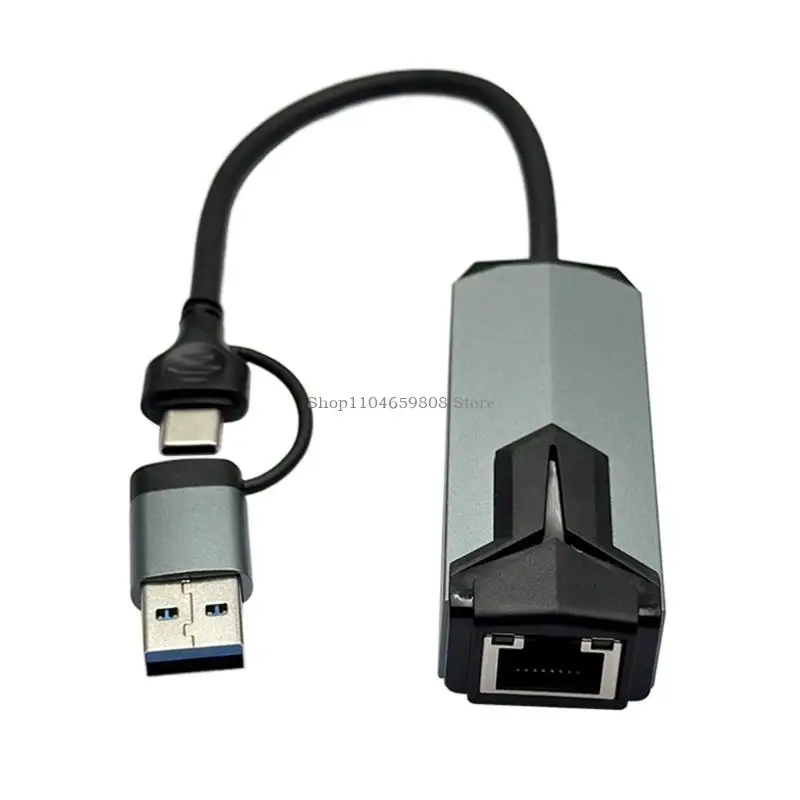 Konverter Ethernet USB Tipe C Portabel Adaptor LAN 5000Mbps untuk Laptop Tablet Daya Tahan Casing Logam Plug And Play