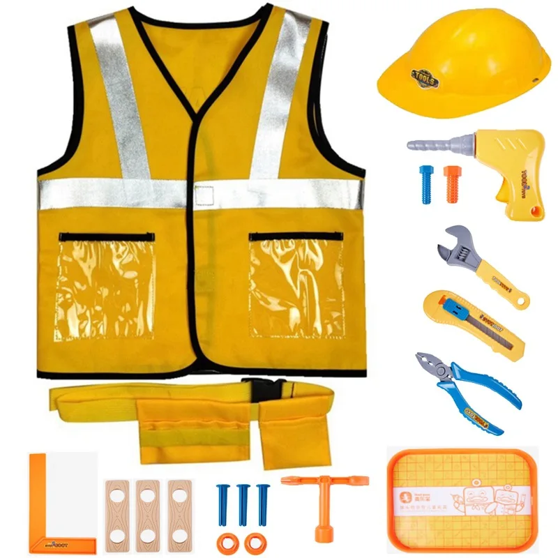 Construction Worker Costumes for Boy, Toddler Builder Career Outfit, Pretend Costume Dress Up Role Play Kit Set Gifts for Kids