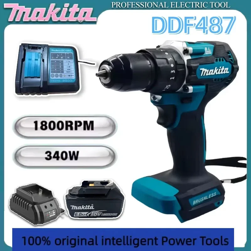 

Аккумуляторная ударная дрель-шуруповерт Makita DDF487 с бесщеточным двигателем 18В, беспроводная, на литиевой батарее