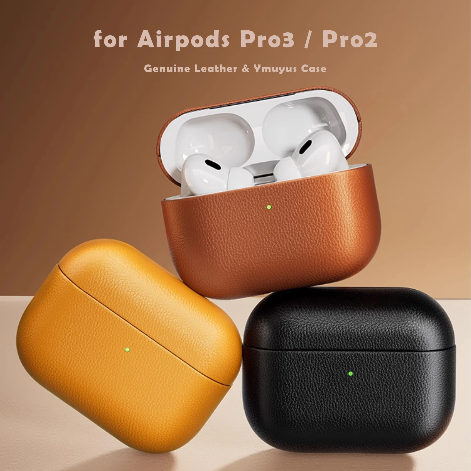 

Ymuyus Case for AirPods Pro3 2025 / Pro2 Genuine Leather Protective Case Full Coverage Drop-proof Cover Earphone Shell for Pro3