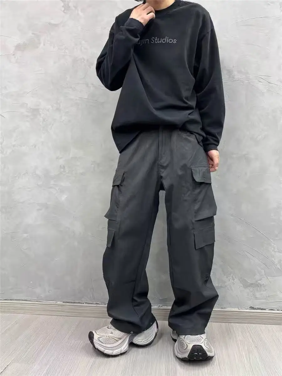 Men Cargo Pants Casual Gothic Men's Sweatpants Autumn Irregular Oil Wax Solid Loose Black Designer Long Trousers