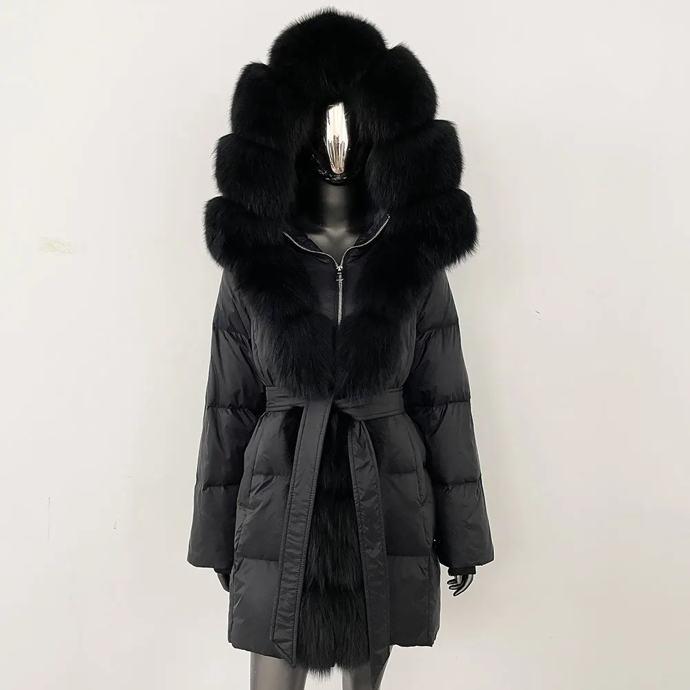 Women Casual Winter New Jacket Hooded Natural Real Fox Fur Outerwear Puffer Jacker Thick Warm Streetwear White Duck Down Coat