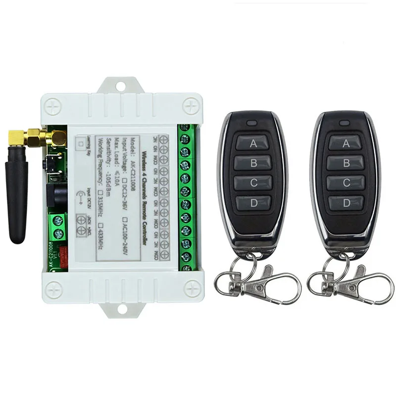 Universal Wireless Remote Control AC 110V 220V 4CH 10A Relay Receiver Module RF Switch Remote Control For Gate Garage Opener