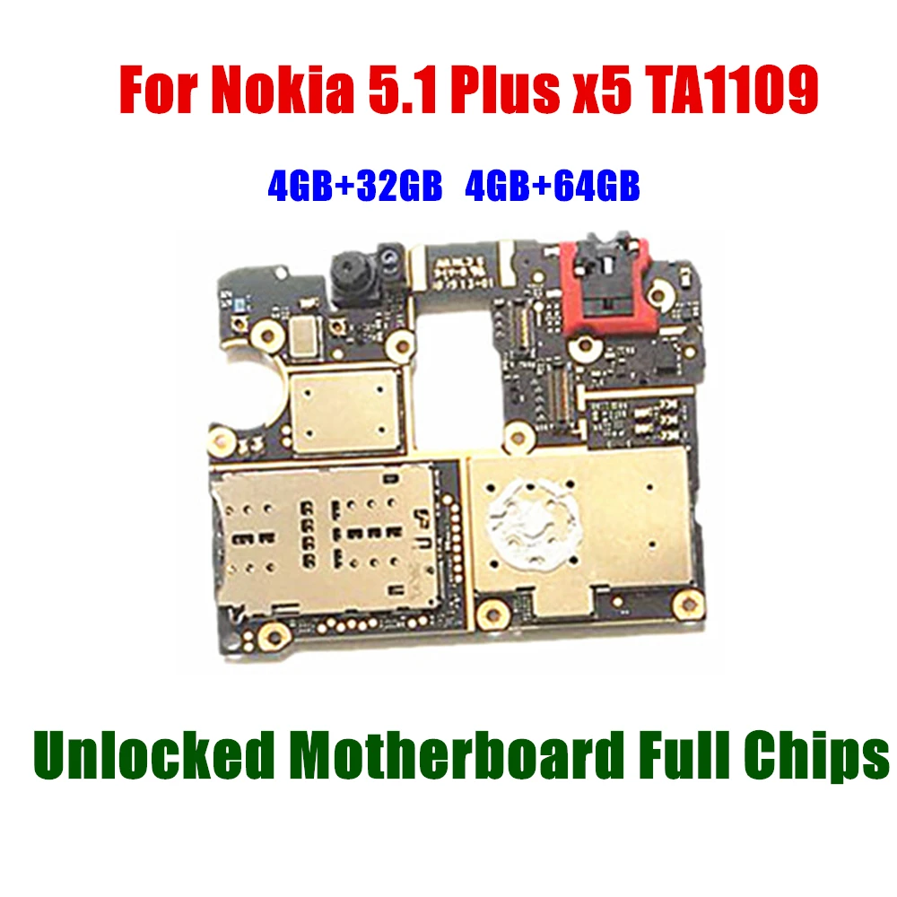 

Unlocked Mobile Electronic panel mainboard Motherboard Circuits Global Firmware For Nokia 5.1 Plus x5 TA1109 32gb 64GB