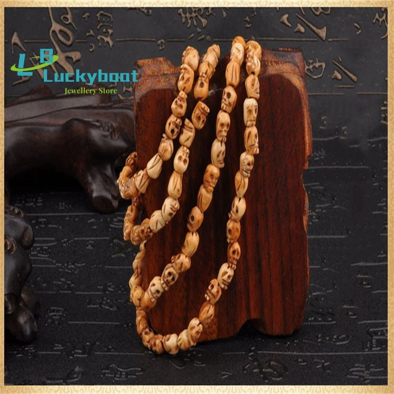 Natural Yak Bone Vintage Engraving Skull 108 Buddha Beads Bracelets Necklaces Tibetan Rosary Accessories