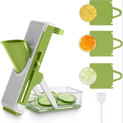 Manual Food Chopper, Mandoline Veggie Dicer, 4-in-1 Adjustable Thickness Fruit Slicer, Space-Saving Kitchen Gadget Easy Clean