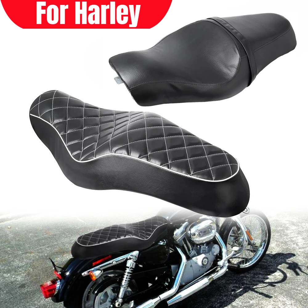 

Motorcycle Two Up Seat Black PU Leather Cushion Driver Rear Passenger for Harley Sportster XL 883 1200