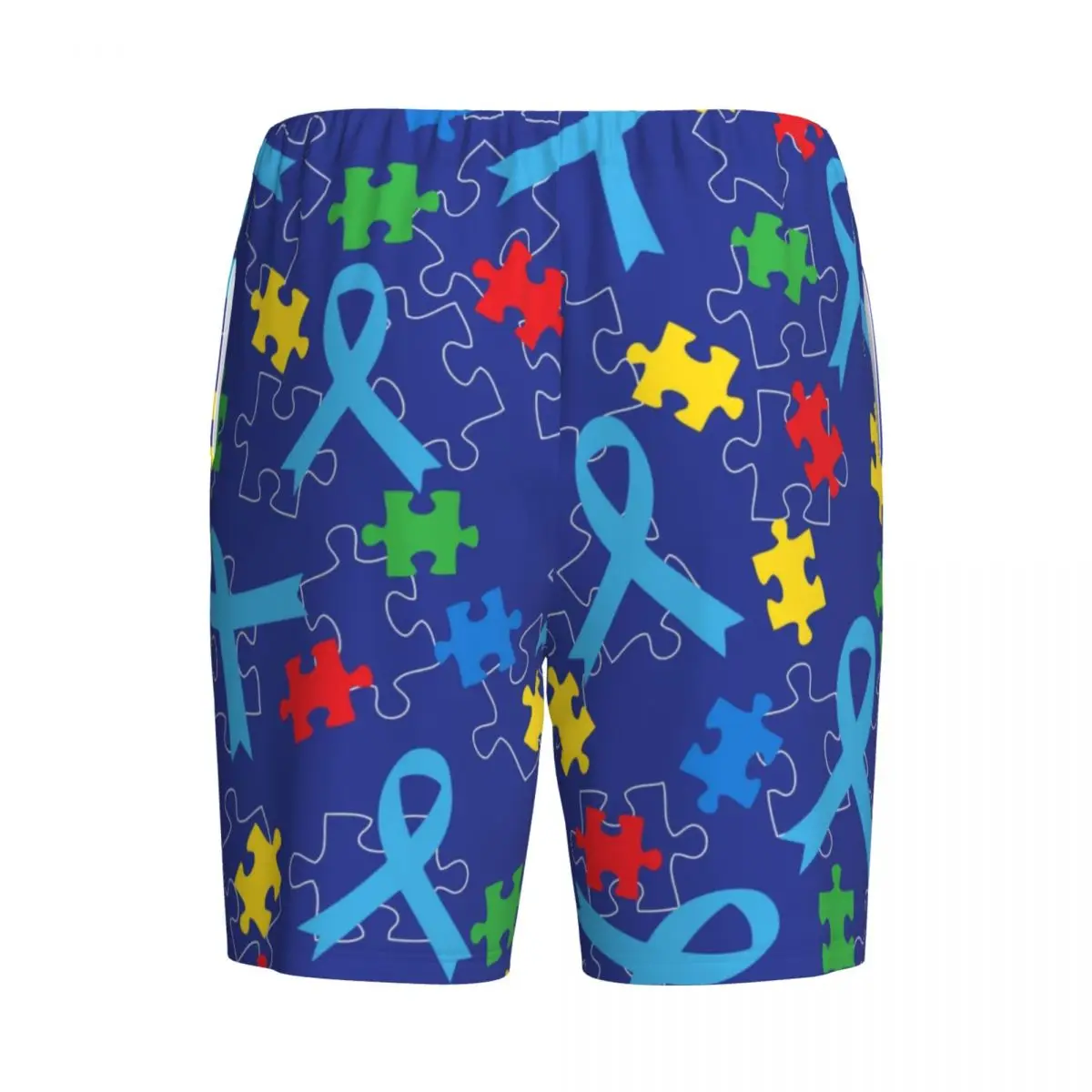 Custom Print Men's Autism Puzzle Piece Ribbon Pattern Pajama Bottoms Sleepwear Pjs Sleep Shorts with Pockets