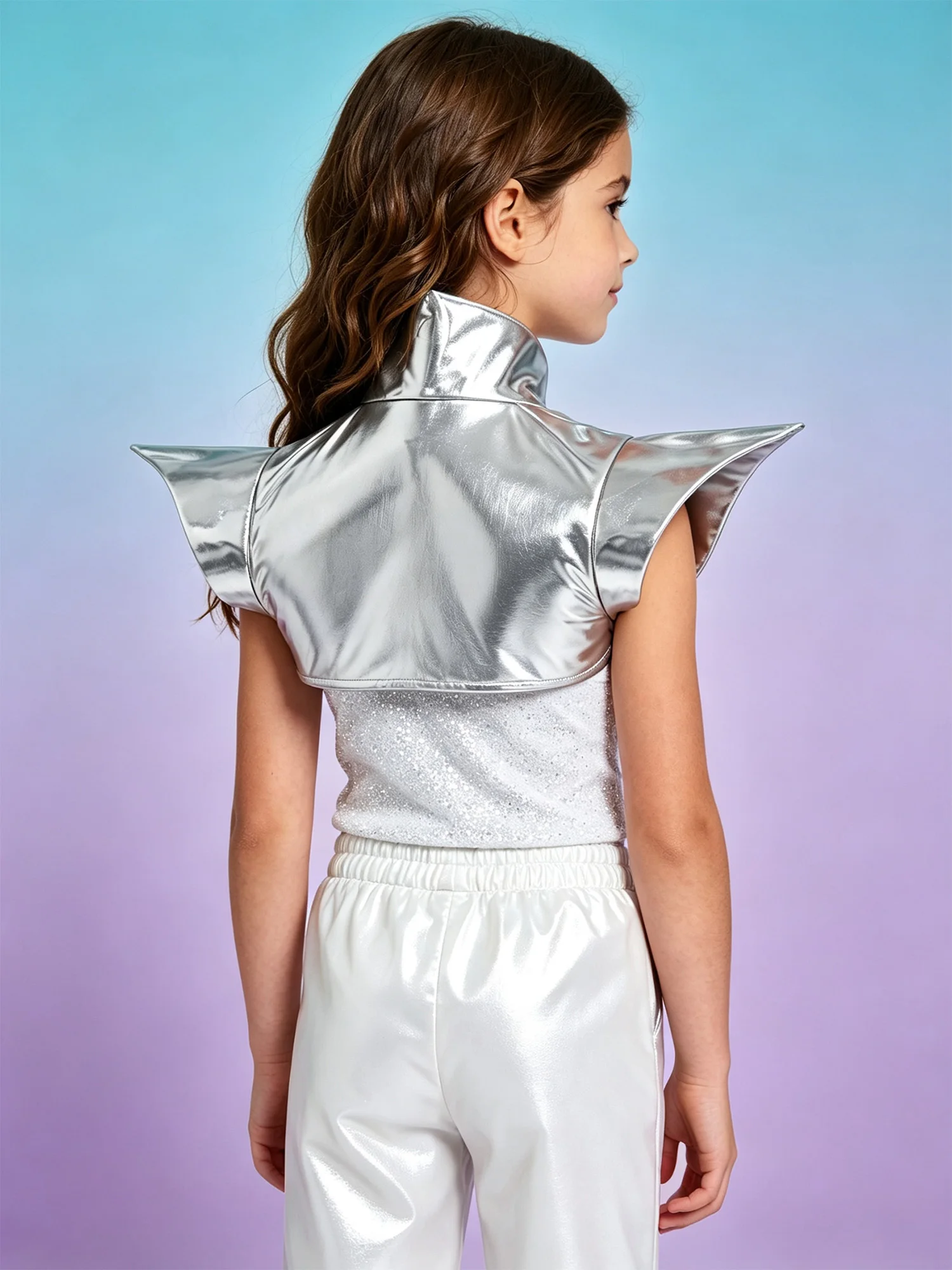 Girls Gothic Pauldron Halloween Costume Collared Metallic Warrior Outfit Steampunk Shoulder Armor Shrug for Stage Performance