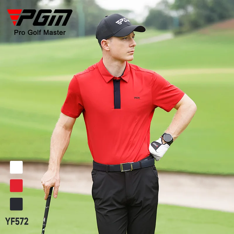 

PGM Golf Men's Short Sleeve Summer Elasticity Breathable Fashion Sports T Shirts Soft Top Comfortable Golf Clothing Men YF572