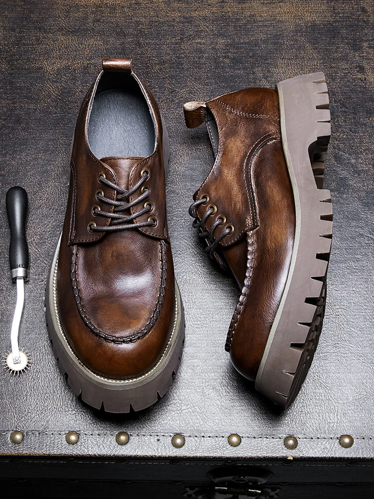 

Leather Briti Retro Wide Foot Casual oes Men's Workwear oes Low Help Thi Bot Top Layer Cowhide Men's oes