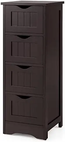 

Bathroom Floor Cabinet with 4 Drawers, Freestanding Bathroom Cabinet with Anti-toppling Device, Multifunctional Cabinet for Bat