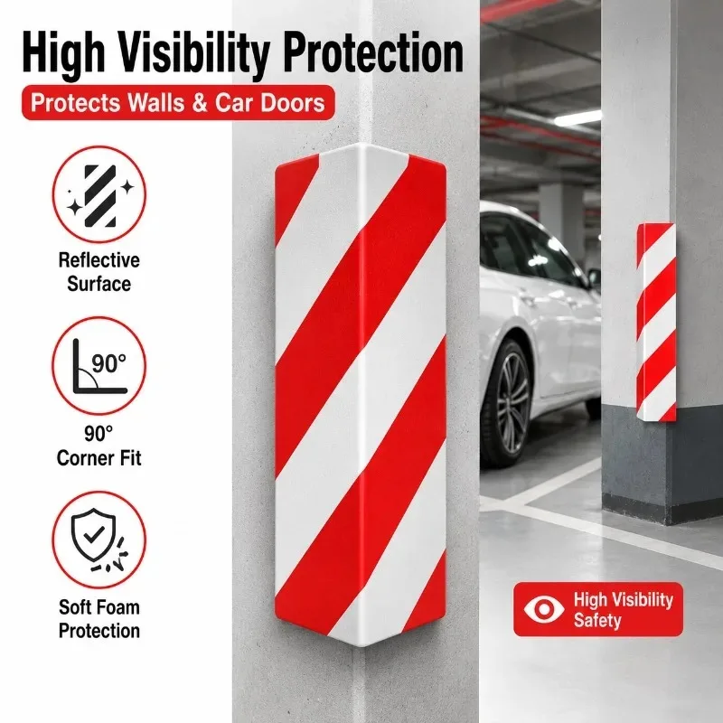 1-2PCS Garage Corner Guard Sponge Protective Strip Reflective Warning Tape Car Door Bumper Barrier Wall Edge Parking Safety