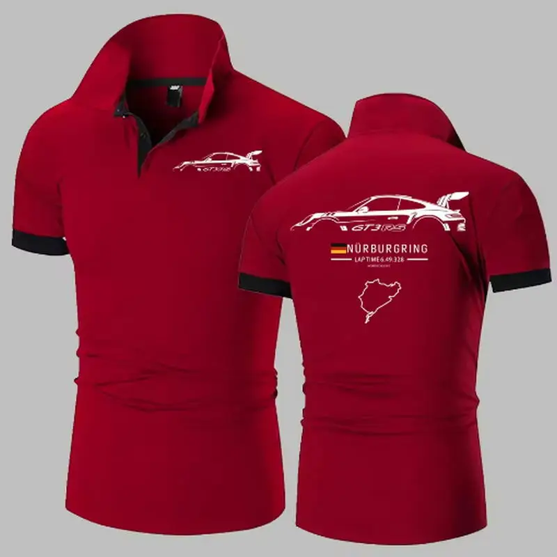 911 GT3 RS Heavyweight Polo Shirt | Nürburgring Track F1 Polos Shirts Men's Solid Color High Quality Short Sleeve Polo TShirt