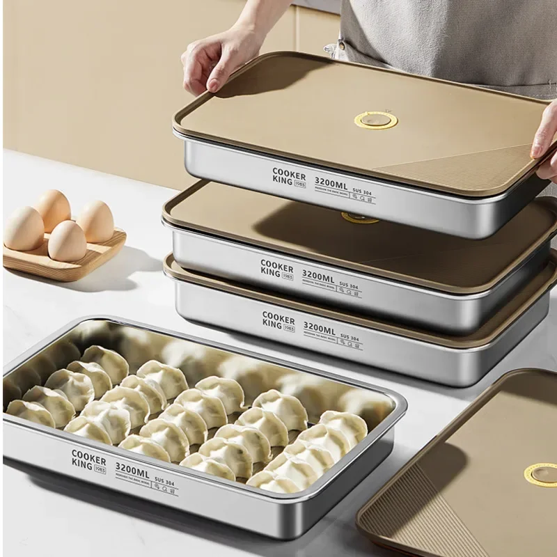 Multi-functional Stainless Steel Dumpling Freezer Storage Box Refrigerator Tray for Wonton Bread Baking Plate