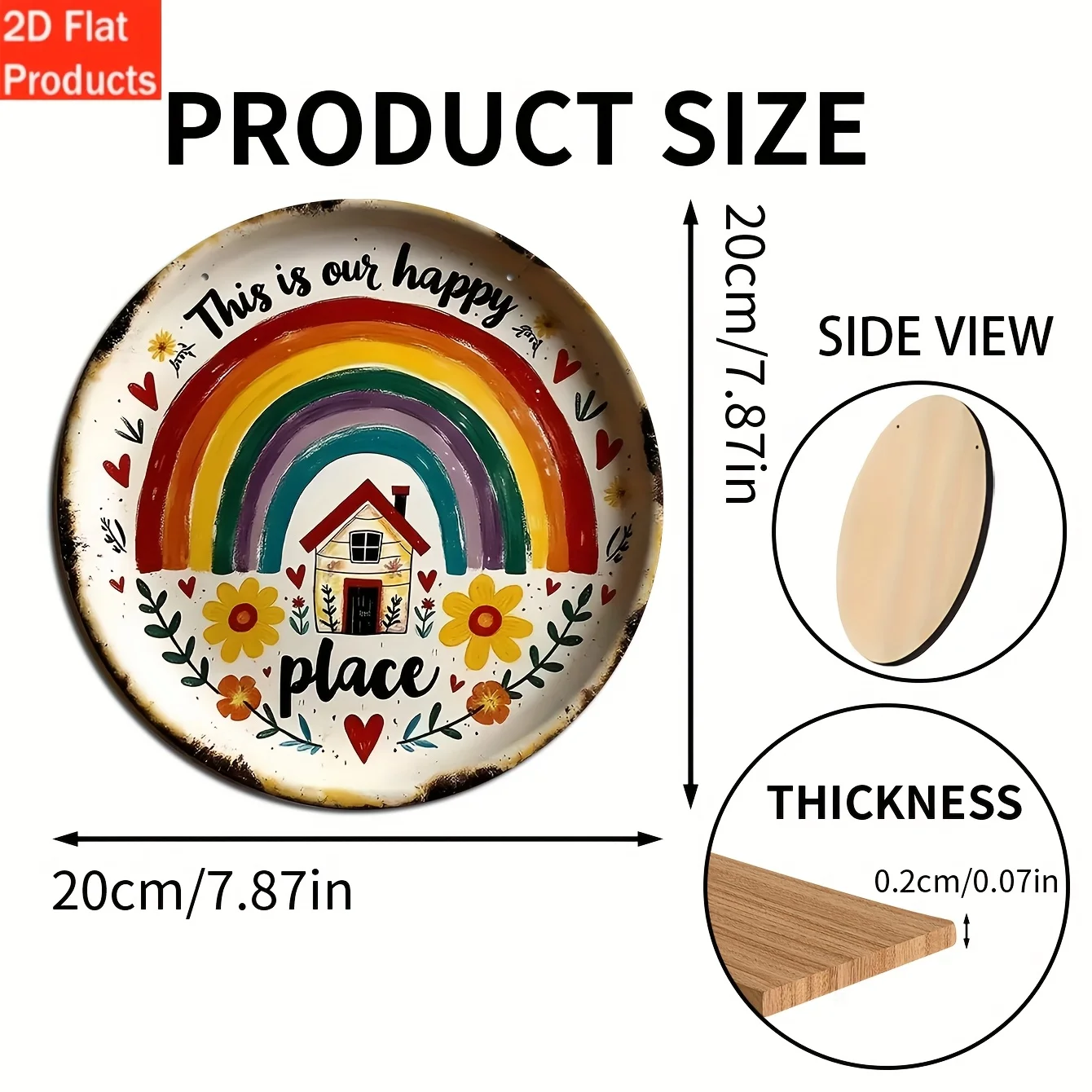 مسطح ثنائي الأبعاد، لوحة زخرفية مسطحة وحلي ثنائية الأبعاد، قطعة واحدة من لافتة معلقة خشبية ممتعة عتيقة، قطعة واحدة مع تصميم "هذا مكاننا السعيد".