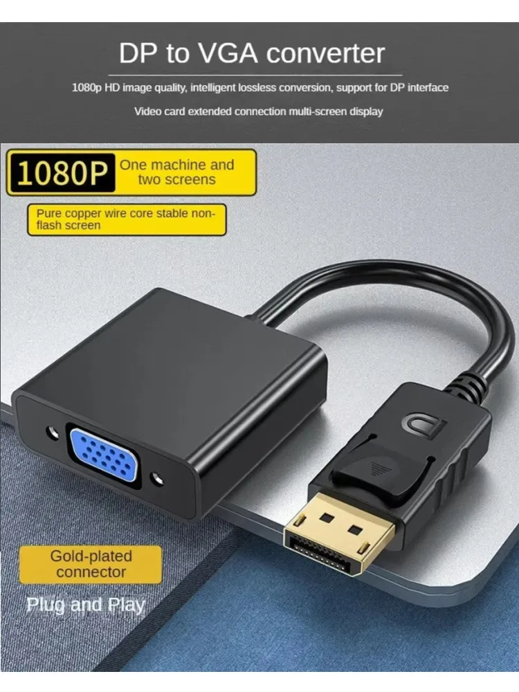1080P DisplayPort DP vers VGA câble adaptateur mâle DP vers mâle VGA convertisseur adaptateur pour TV Box projecteur PC portable câble DisplayPort