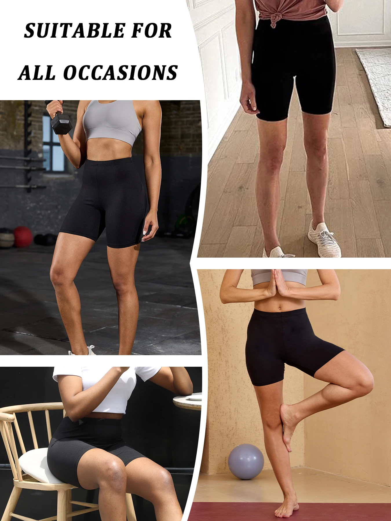 Confezione da 5 pantaloncini da motociclista super morbidi da donna ad alta elasticità, non trasparenti, allenamento, corsa, yoga, atletico, 6 "cucitura push up, palestra, fitness
