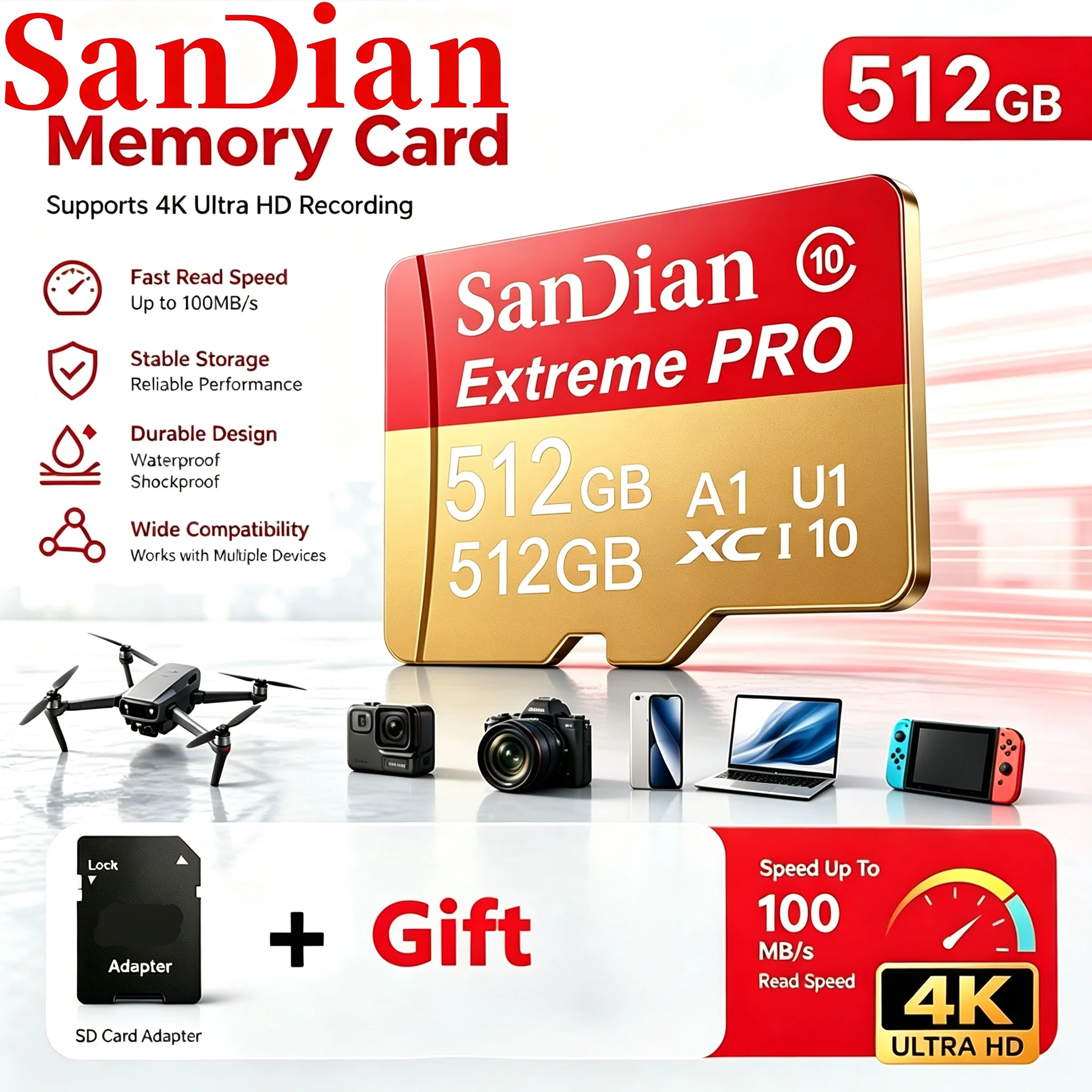 SD Cards TF Cards Micro TF SD Card Memory Card 32GB 512GB 128GB 64GB 256GB Fast Transfer V10 C10 for Camera Mobile Driving