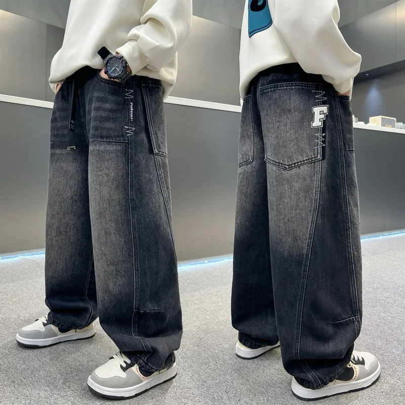 

Новые детские джинсовые брюки для мальчиков, хлопковые однотонные эластичные джинсы для младенцев Babyd Boyd, свободные универсальные брюки для молодых мальчиков-подростков