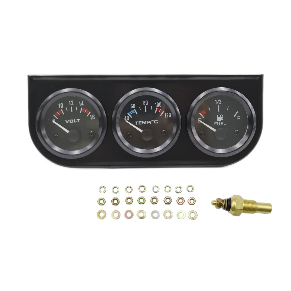 

52mm Triple Function Automotive Gauge Set for Oil Level Voltage and Coolant Temperature Monitoring in 12V Applications
