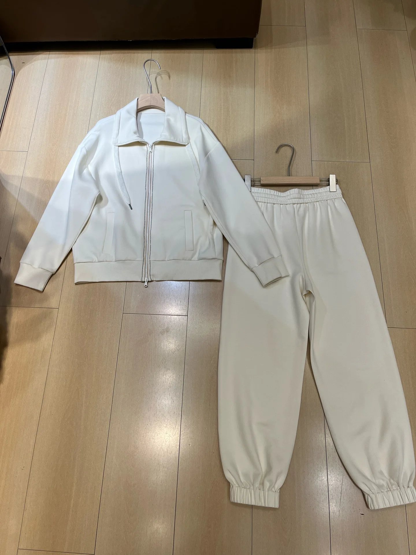 Lapel Zip Jacket Cuffed Jogger Pants Matching Set Women Solid Two Piece Casual Loungewear Tracksuit