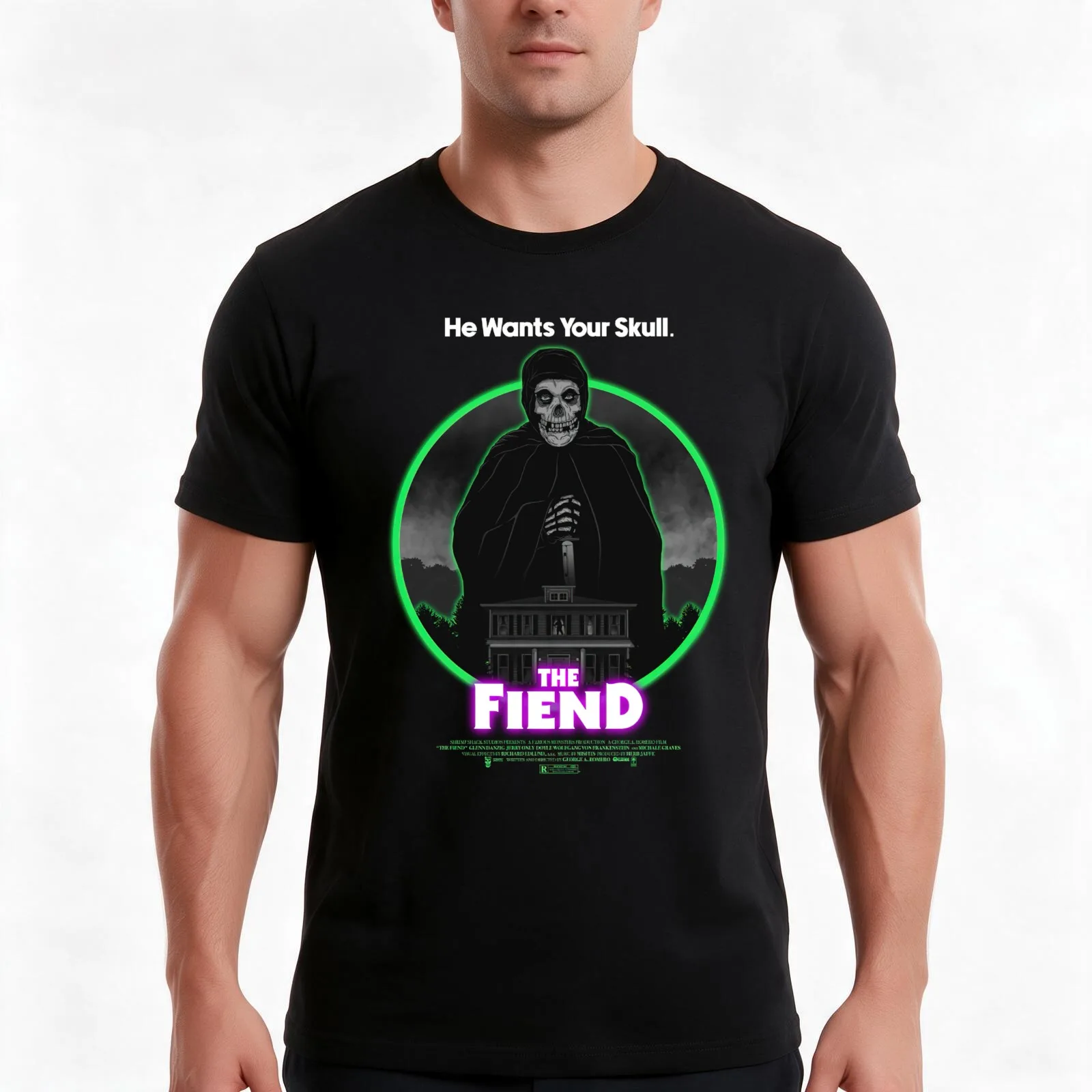 The Fiend Neon Variant T-Shirt, Summer Casual Cotton Tee, Oversized Streetwear Tops, Vintage Graphic Print, Unisex Men Women