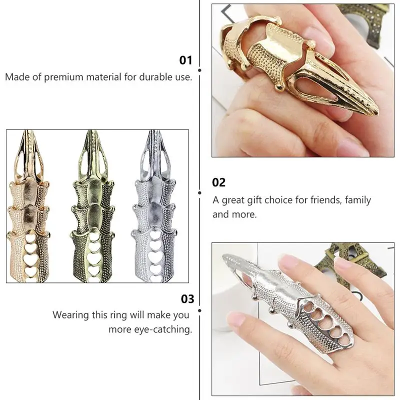 3pcs Full Finger Ring Retro Novel Decorative Finger Jewelry Knuckle Ring Finger Joint Ring for Women Men