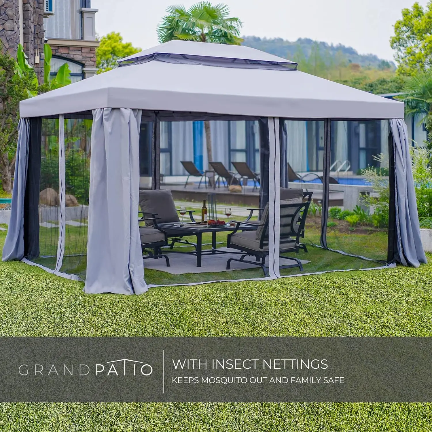 

Grand Patio 10x13 Gazebo for Patios Outdoor Gazebo with Mosquito Netting and Curtains Outdoor Patio Canopy for Deck Backyard