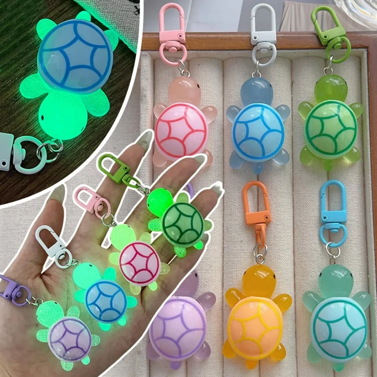 Glow In The Dark Turtle Keychain Luminous Mini Resin Tortoise Pendant Bag Charm Good Luck Gift