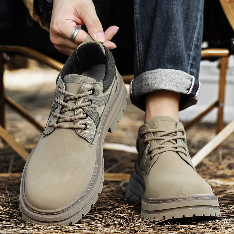 

Men's Low Cut Lace Up Multifunctional Round Toe Trendy Leather New Shoes Popular and Versatile Men's Shoes with Anti Slip Soles