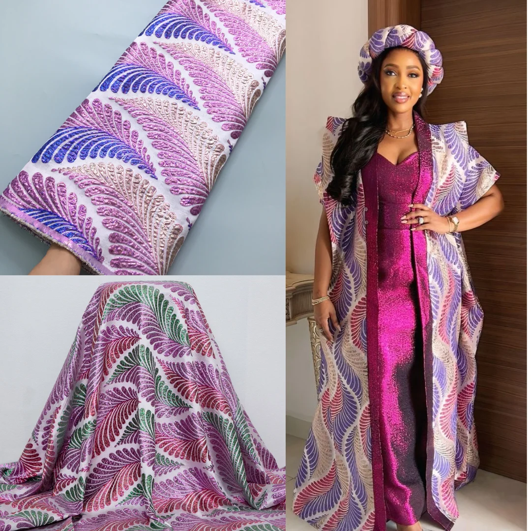 

SJD African Brocade Lace Colorful Damask Dress 2025 Latest French Gilded Lace Fabric Lace Jacquard Tissue For Wedding Party 3884