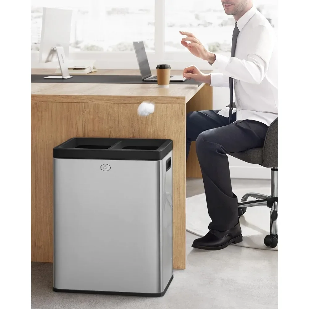 Dual Compartment Garbage Can for Waste and Recycling Recycle Bin 2 X 6.6 Gallon Open Top Trash Can Separate Trash Bins Silver