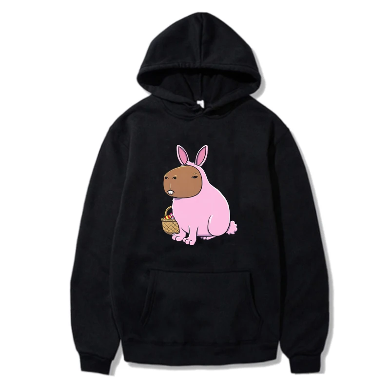 Kawaii Capybara Bunny Costume Hoodies Capybara Easter Bunny Costume Graphic Unisex Pullover Cartoon Print Women/Men Sweatshirt