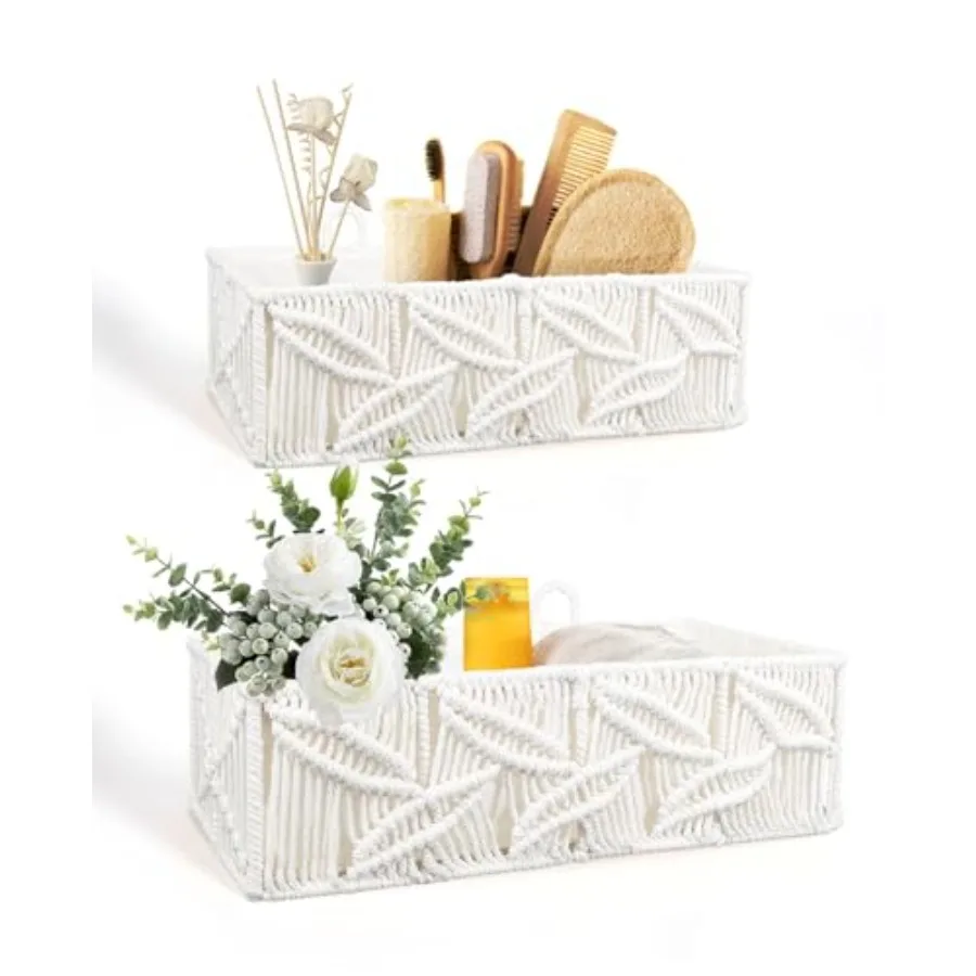 

Корзина для хранения макраме ручной работы, подвесные настенные корзины с крючками и вкладышем, набор из 2-х декоративных органайзеров в стиле бохо для унитаза B