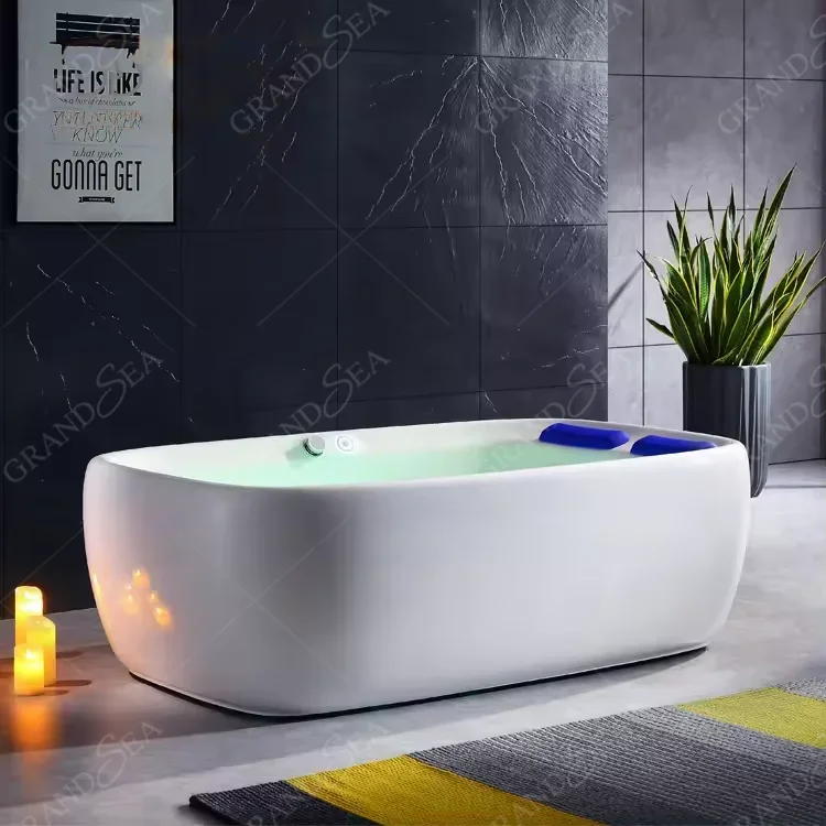 

Custom Massage Spa Bath Tub 2-Person Freestanding Waterfall Bubble Soaking Apartment Use