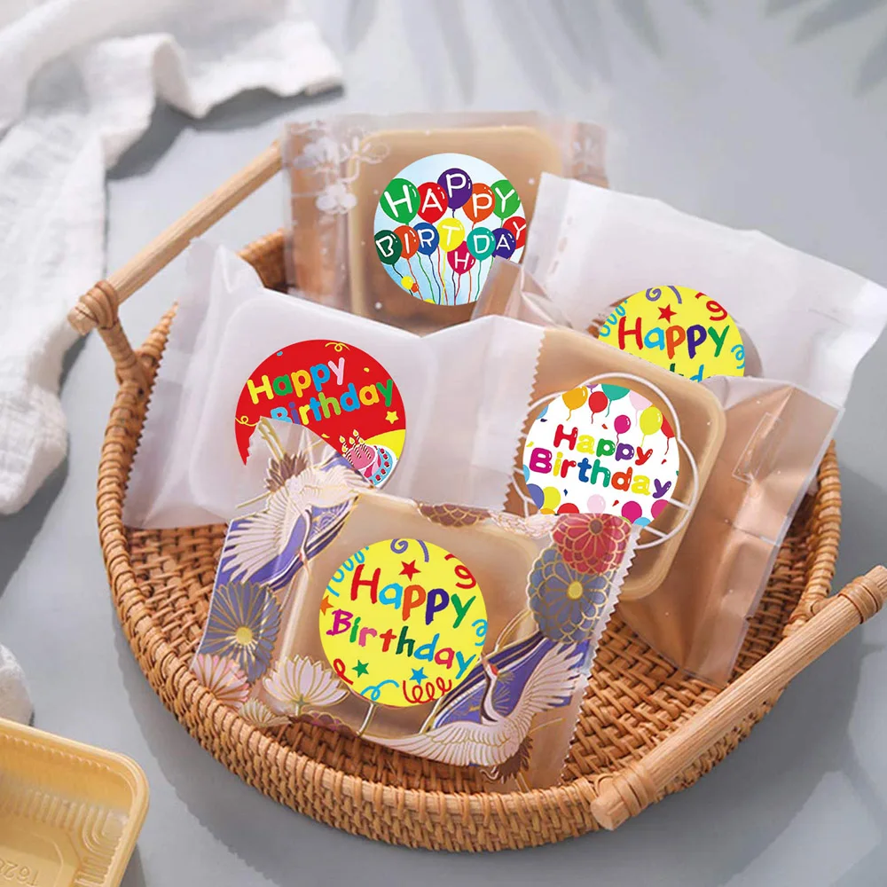 100-500pcs 8 Styles Happy Birthday Round Stickers Party Gift Packaging Seal Labels for Scrapbooking Cards Decoration