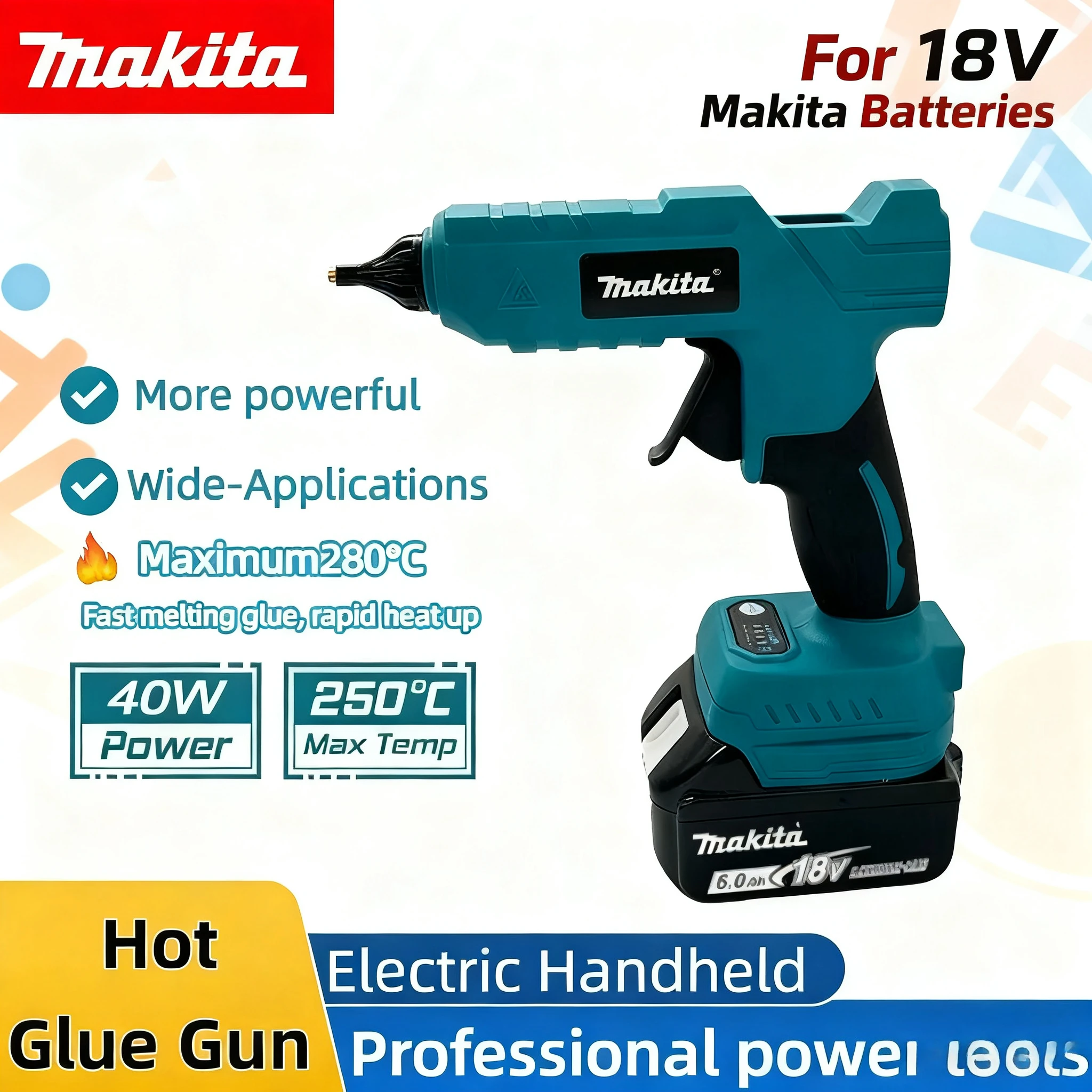 

Makita Cordless Electric Handheld Hot Glue Gun Hot Melt Welding Hot Air Gun Anti-scald Nozzle For 20V Battery Repair DIY Tool