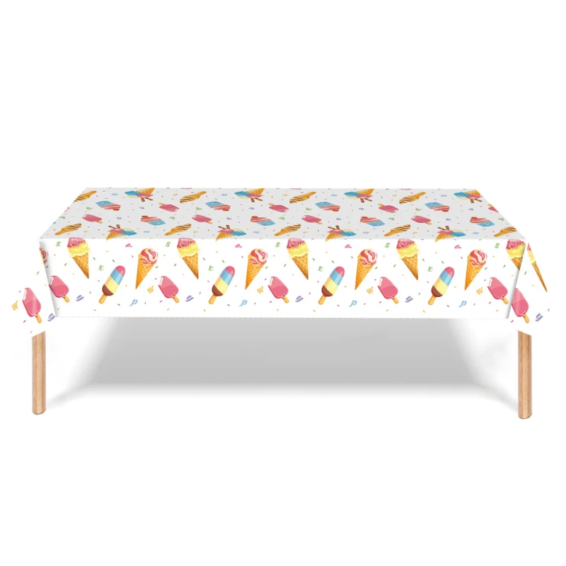 1pc 137x274cm The New Ice Cream Plastic Disposable Tablecloth Table Cover Kids Party Decoration