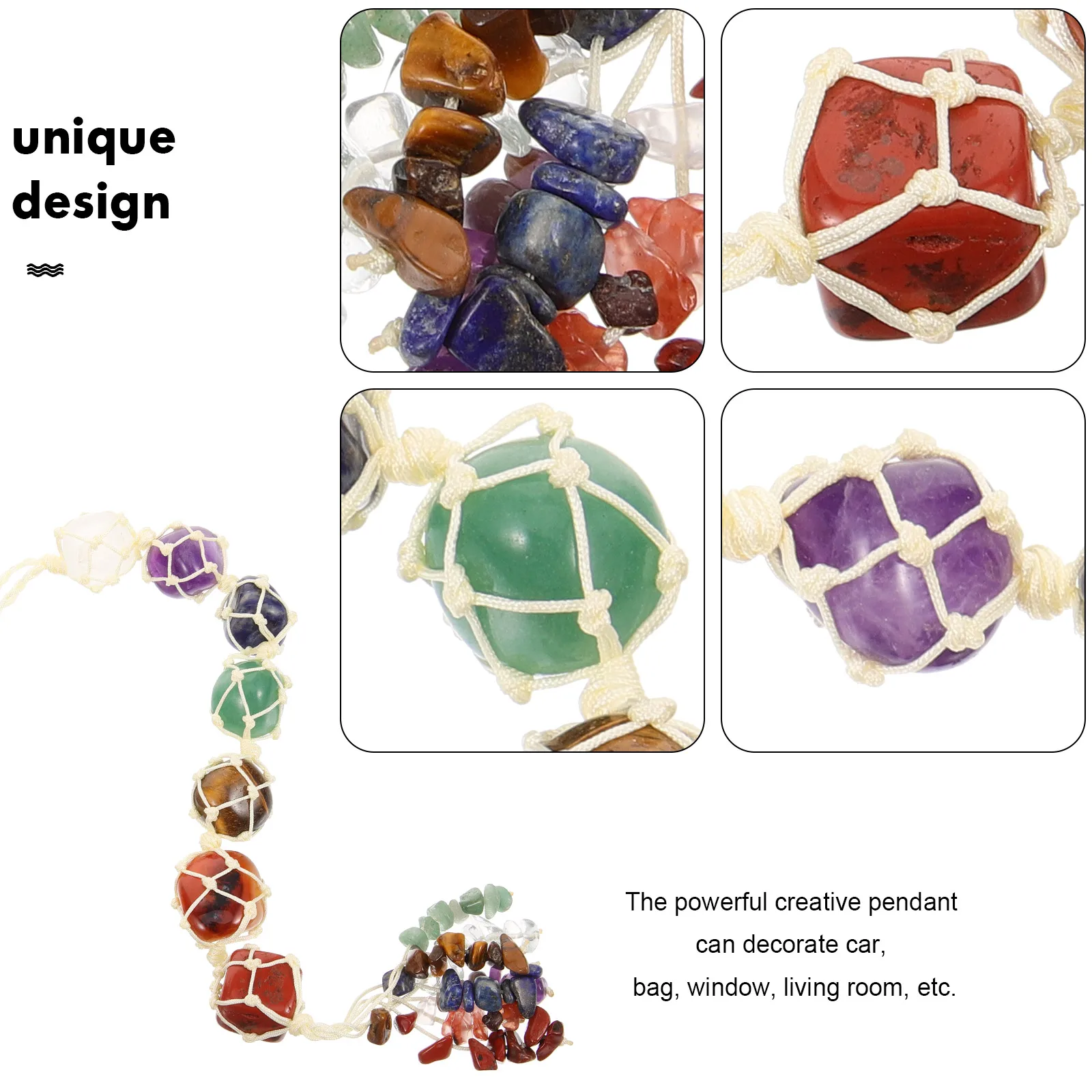 

7 Chakra Natural Stone Green Amethyst Pendant Healing Crystal Home Decor Car Ornament Stress Relief Feng Shui Pendant