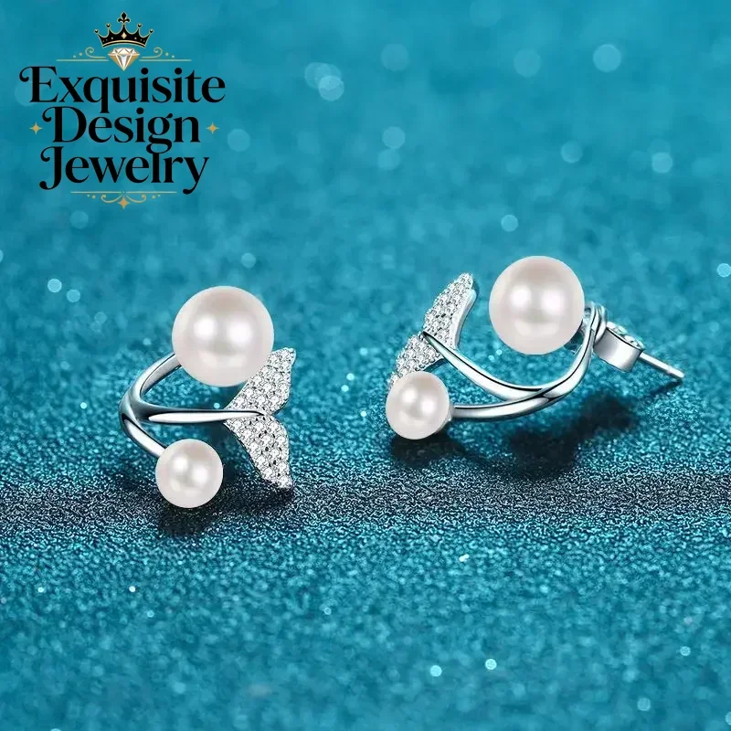 

Серьги-«хвосты русалки» из платины с пресноводным жемчугом и муассанитом (0,24 карата) для женщин, двойное ношение, платина PT950