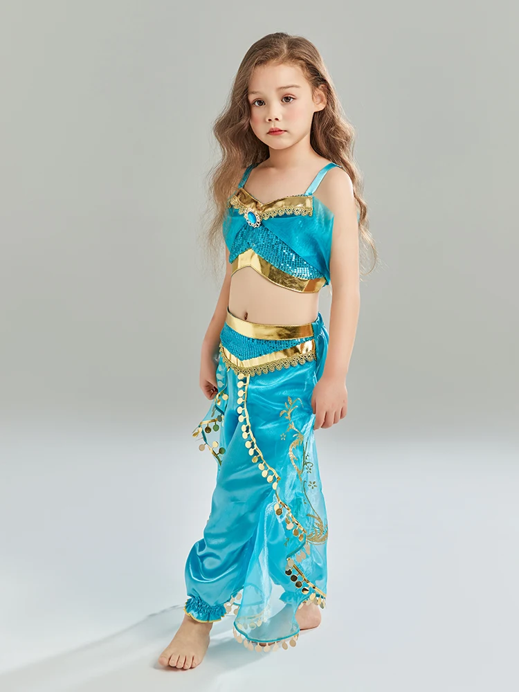 PRINCESS-VALLEY Jasmine Costume for Girls Arabian Sequined Princess Dress Up Princess Cosplay Costumes for Kids