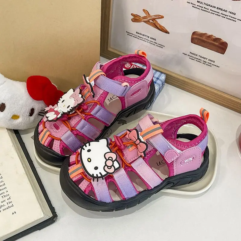 

Sanrio Hello Kitty Summer Children Sandals Boys Girls Breathable Hollow Beach Shoes Baby Cute Print Sport Sandals