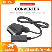 1080P SCART to HDMI Video Audio Converter Adapter Cable Male to Male SCART Input to HDMI Output for HDTV Sky Box STB Plug Play