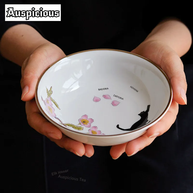 ZAEYORIA Cute Plum Blossom Kitten Small Shallow Bowl Soup Bowls Candy Cake Stand Vegetable Basin Sashimi Bowls Hotel Serveware