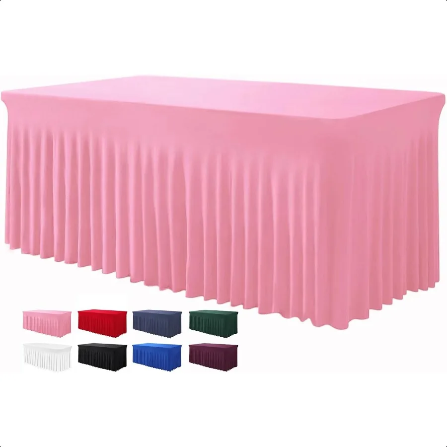 

Table Skirts for Rec Tables 8ft OnePiece Pink Tablecloths and Skirt Wrinkle Resistant Ruffles Elastic Cover for Banquets Weddin