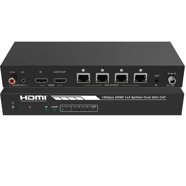 

In stock18Gbps Splitter hdmi 4k 1x4 Over CAT6/7 4K IR Remote hdmi Splitter Extended Display for Home Theatre Ssytem