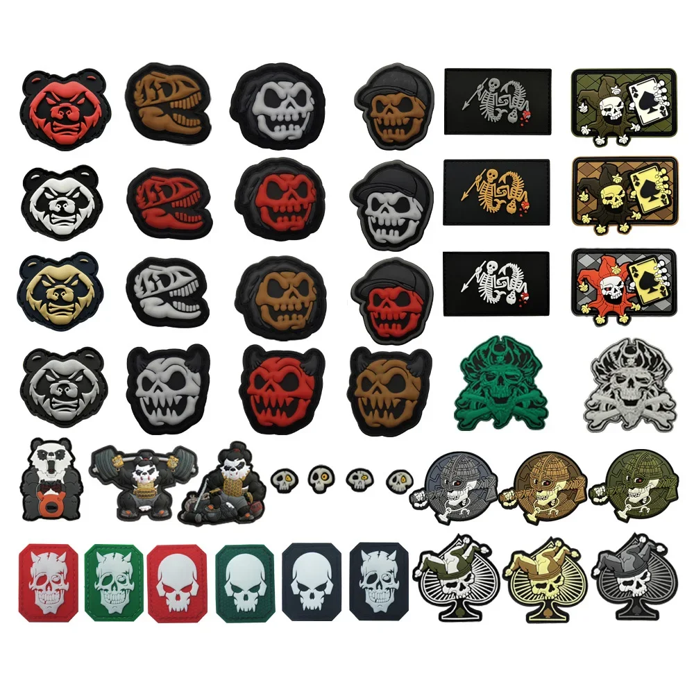 Poker Spades A Skull Badge 3D PVC Rubber Armband Captain Badge with Backpack Hook Loop Patch